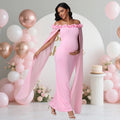 Maternity Floral Off Shoulder Floating Sleeves Dress Elegant Bodycon Maxi Gown for Photoshoot Baby Shower