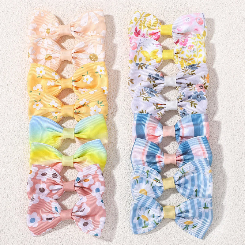 50PCS Random Colorful Lovely Hair Bows Hairgripes Sweet Daisy Printing Hair Clips Kids Boutique Barrette