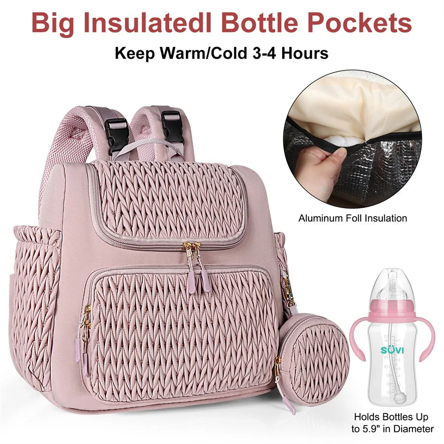 Mommy Diaper Bag Backpack Baby Stroller Organizer Large Capacity Travel Maternity Bag with Insulated Bottle Pockets Changing Pad
