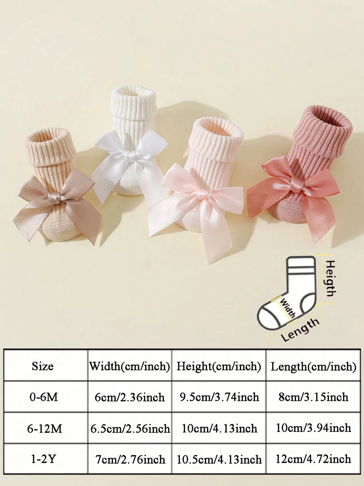 4 Pairs of Baby Girls Socks with Bows, Soft Cotton Newborn Infant Ankle Socks, Breathable Non-Slip Short Socks for 0-24 Months
