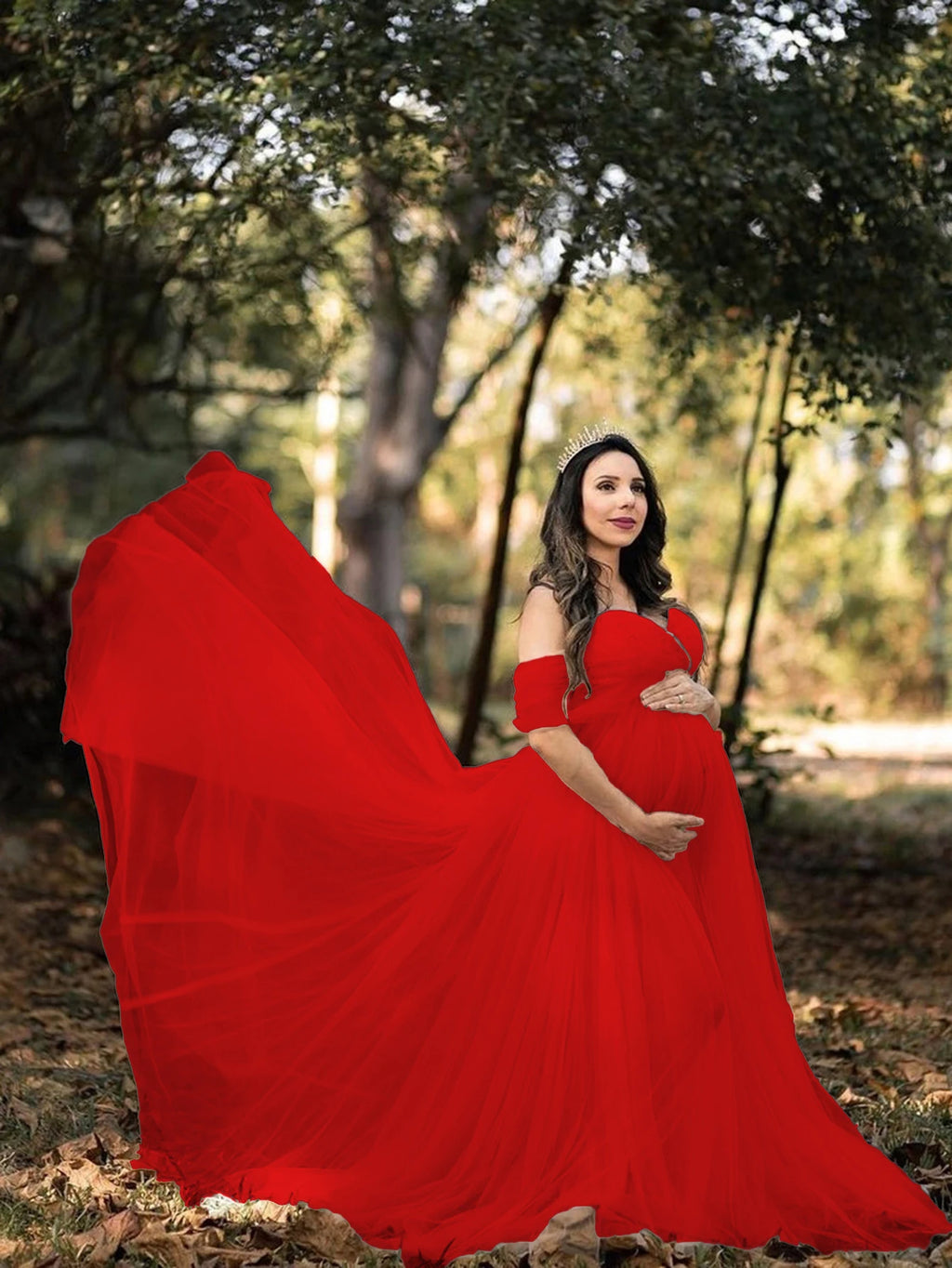 Maternity Lace Mesh Long Dress Pregnancy Shouldless Maxi Gown Dresses Soft Tulle Fabric Strapless for Baby Shower Photo Shoot