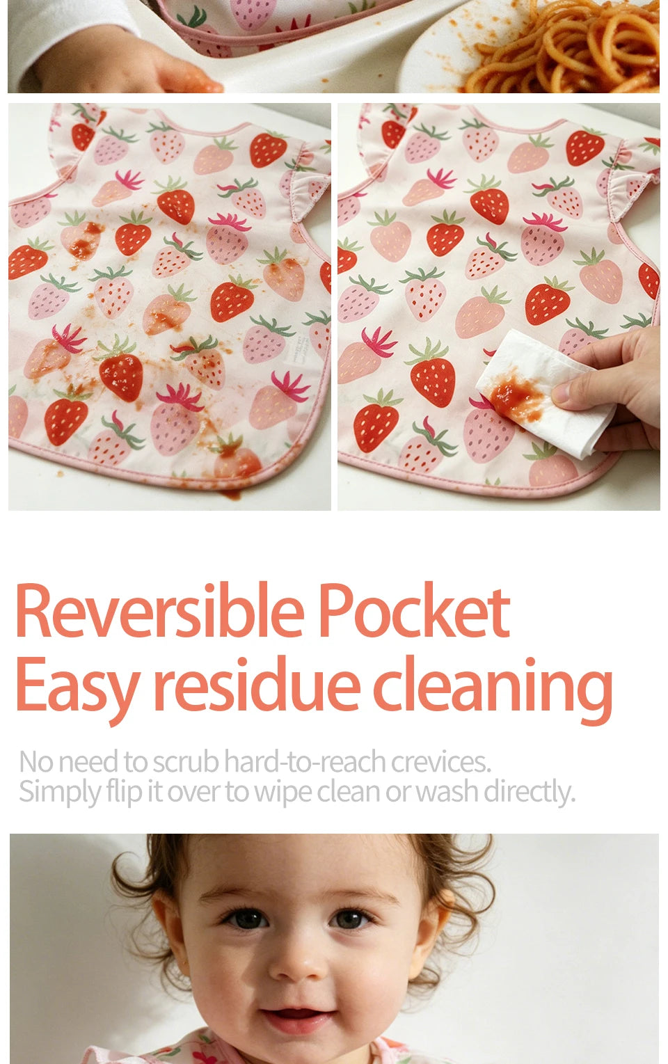 Elinfant 1 Pc Baby Bib For Eating Waterproof Reusable Wipeable Toddler Bibs with Catch-All Pocket Feeding Bibs for Girls & Boys