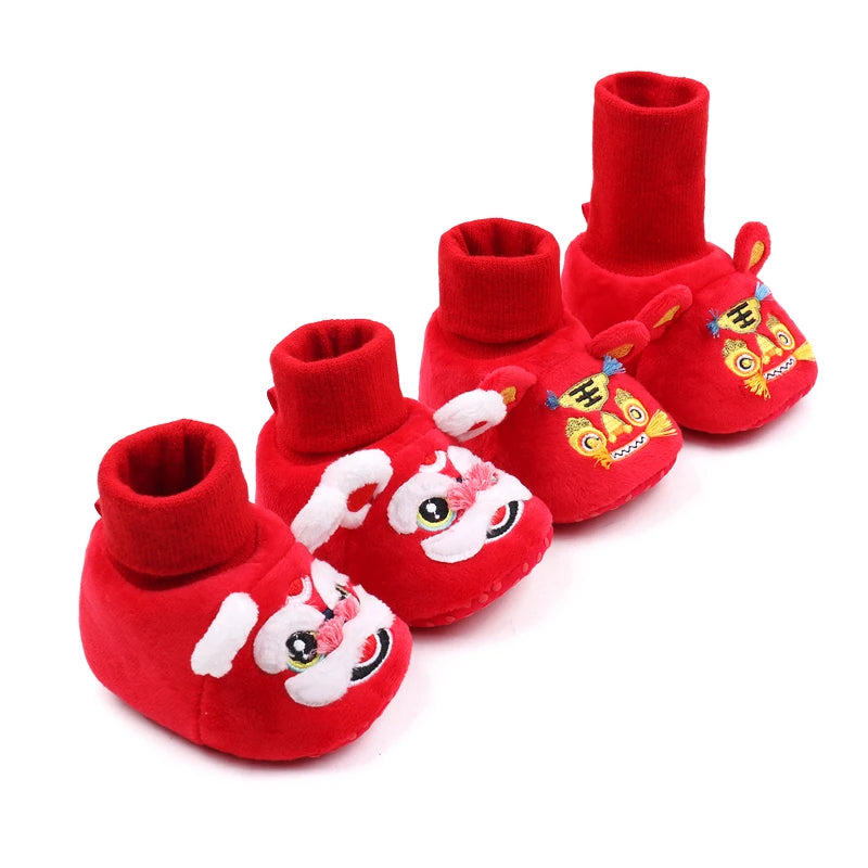New Year Tiger Head Baby Girls Boys Shoes Socks Tradition Chinese Clothing Soft Sole Comfortable Neonatal Prewalker Indoor Shoes