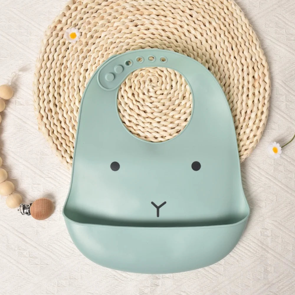 New Hot Soft Silicone Baby Feeding Bibs Waterproof BPA Free Antibacterial Adjustable Toddler Kids Large Pocket Bib Easy Clean