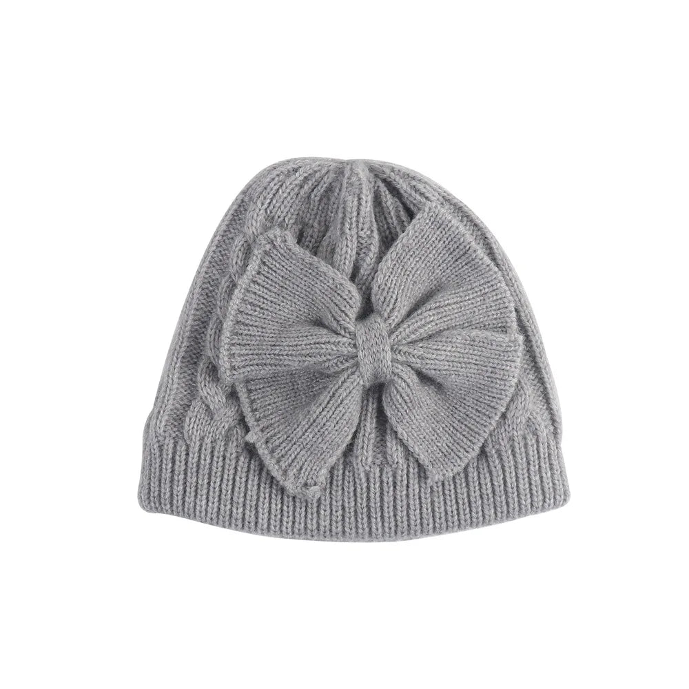 Cross-Border European and American Children's Bowknot Knitted Hat Winter New Thickened Warm Newborn Wool Hat Baby Hat