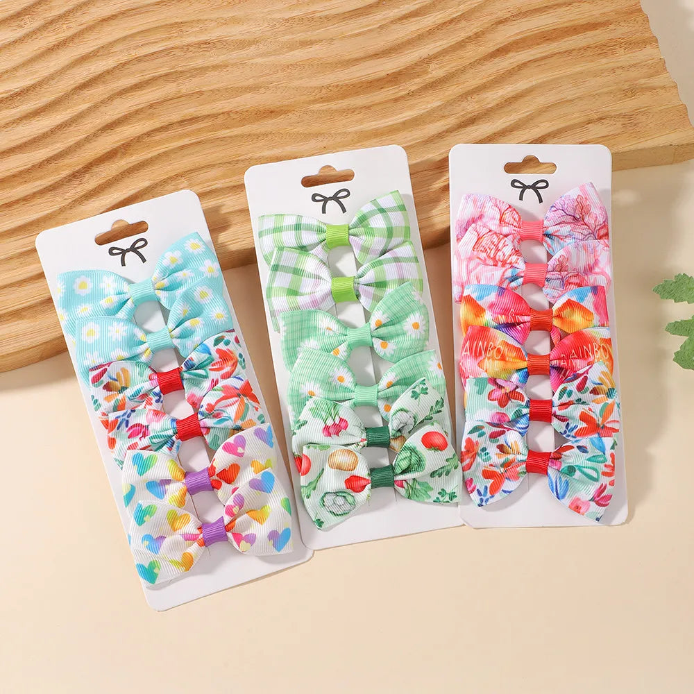 6Pcs Grosgrain Ribbon Printed Hair Bows with Clip for Girls Hair Clips Kids Hairpins Barrettes Fresh Printing Hair Accessories