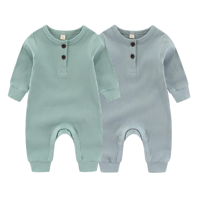 2-Piece Unisex Long Sleeve Baby Rompers Cotton Soft Infants Outfit Set For Everyday Wear