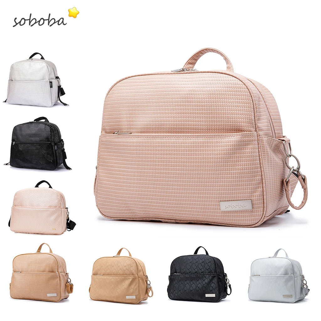 Soboba Stylish Mother Diaper Backpacks Large Capacity Waterproof Environmental Fabric Diaper Bag for Mommy Fashion Nappy Bag