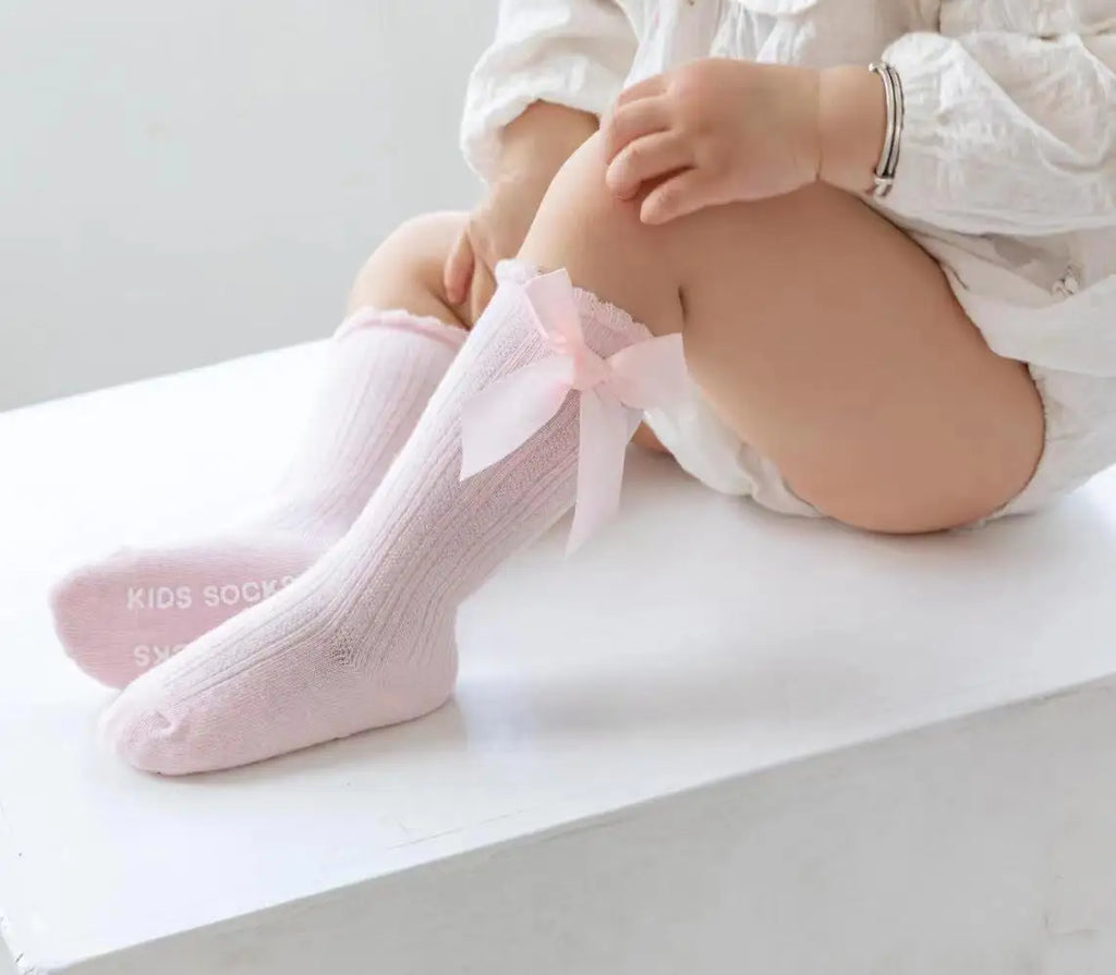 Red Bow Tie Knee High Tube Socks Girls
