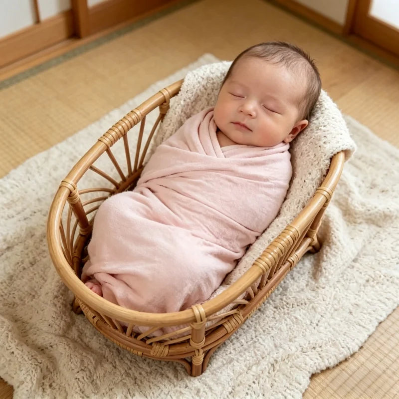 Retro Rattan Basket Chair Newborn Photography Props Infant Posing Bed Baby Photo Shooting Background Accessories Supplies
