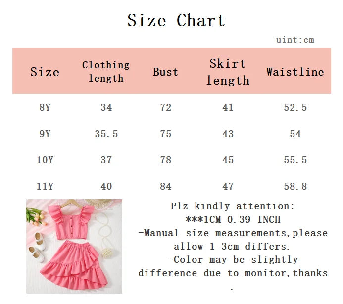 8-11 Year old girl's set with Ruffled Wave stripe Top and Irregular Design Skirt children's  Girl fashion Set