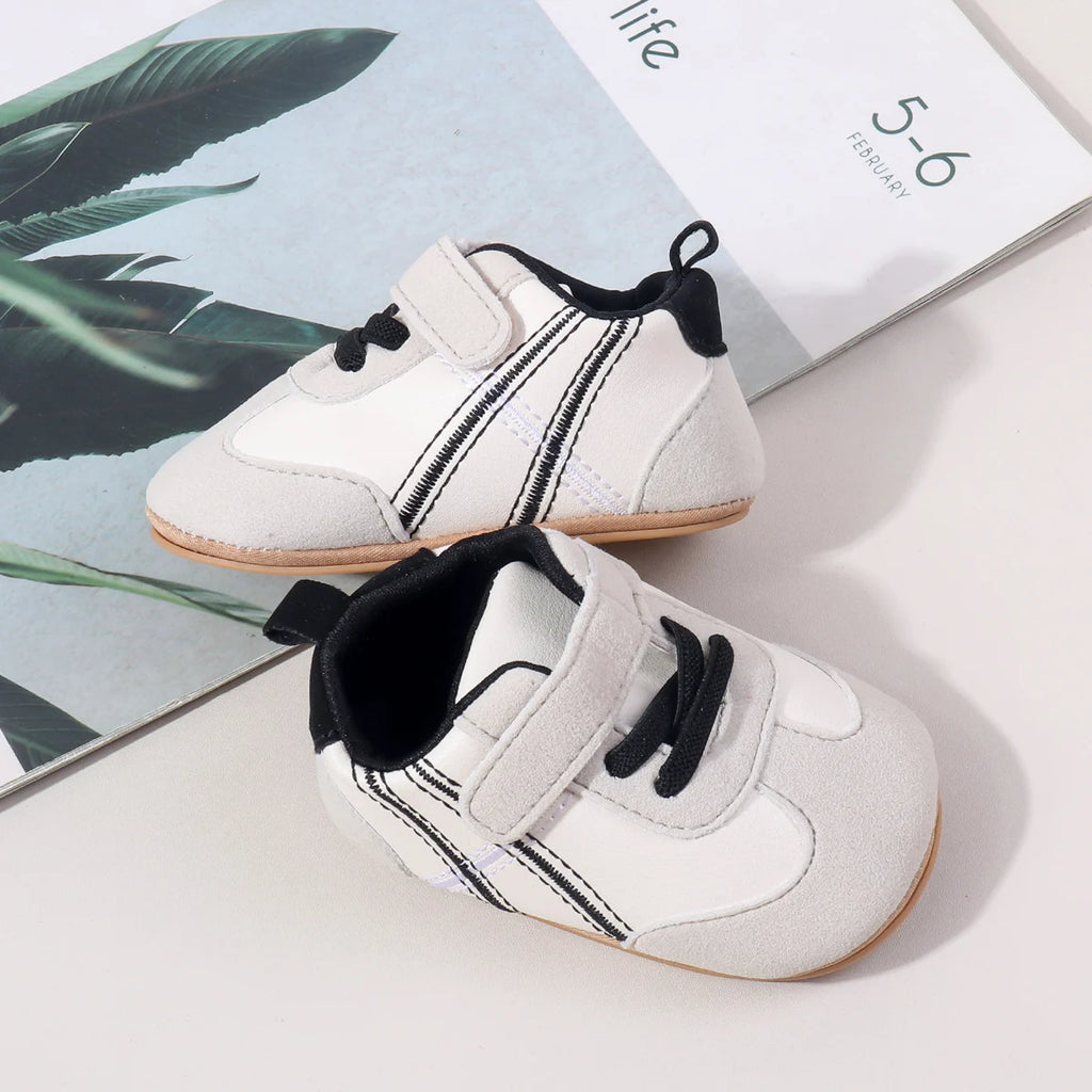 2025 New Spring Autumn Baby Girls and Boys Casual Sneakers TPR Sole Anti Slip Fashion Design PU Patchwork Infant Walking Shoes
