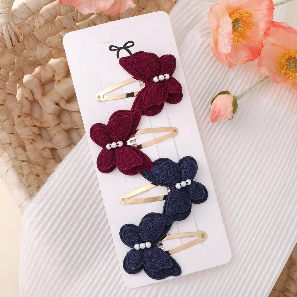 Baby Girls Hair Clips 4Pcs Set Handmade Crochet Butterfly Alloy Hairpins Headwear