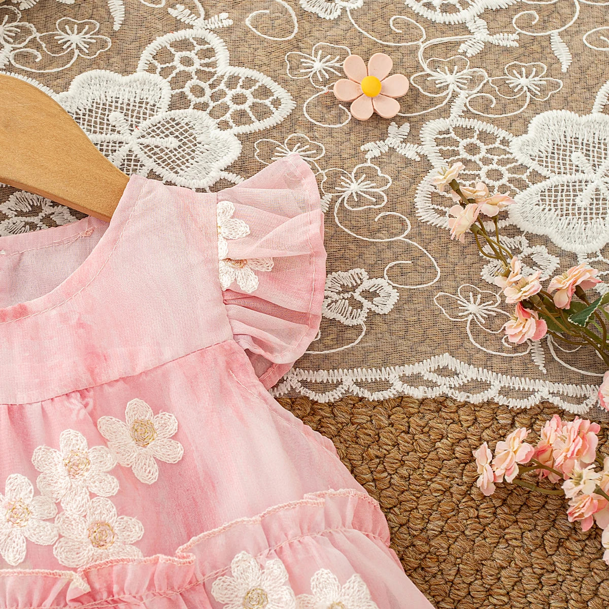 Baby Clothes for Girl Summer Fashion Floral Purple Birthday Party Baby Girl Fairy Dress Korean Style Sweet Toddler Tulle Dress