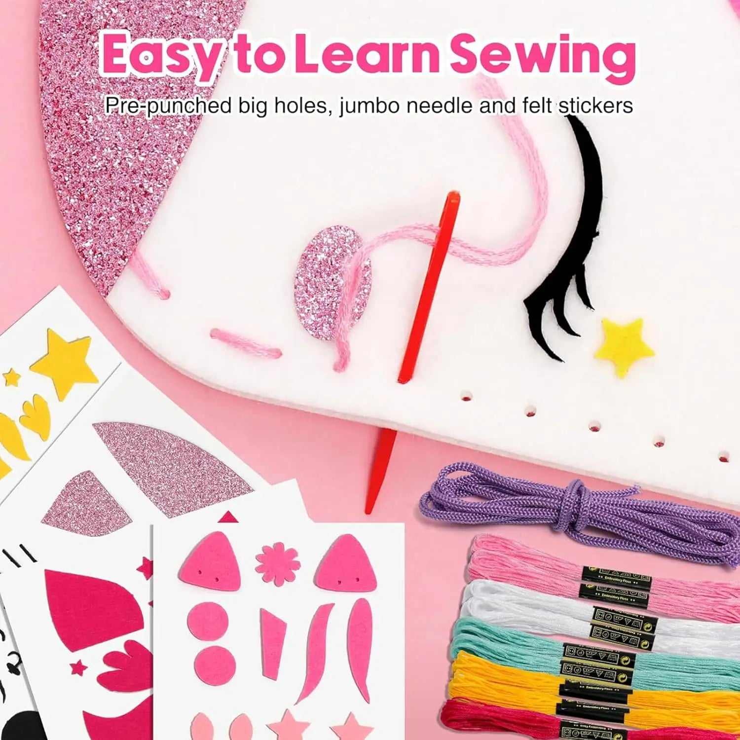 Art Craft Supplies, Learn to Sew Embroidery Kit for Unicorn Purse Bags Picture Frame Pen Holder, DIY Felt Craft Gifts