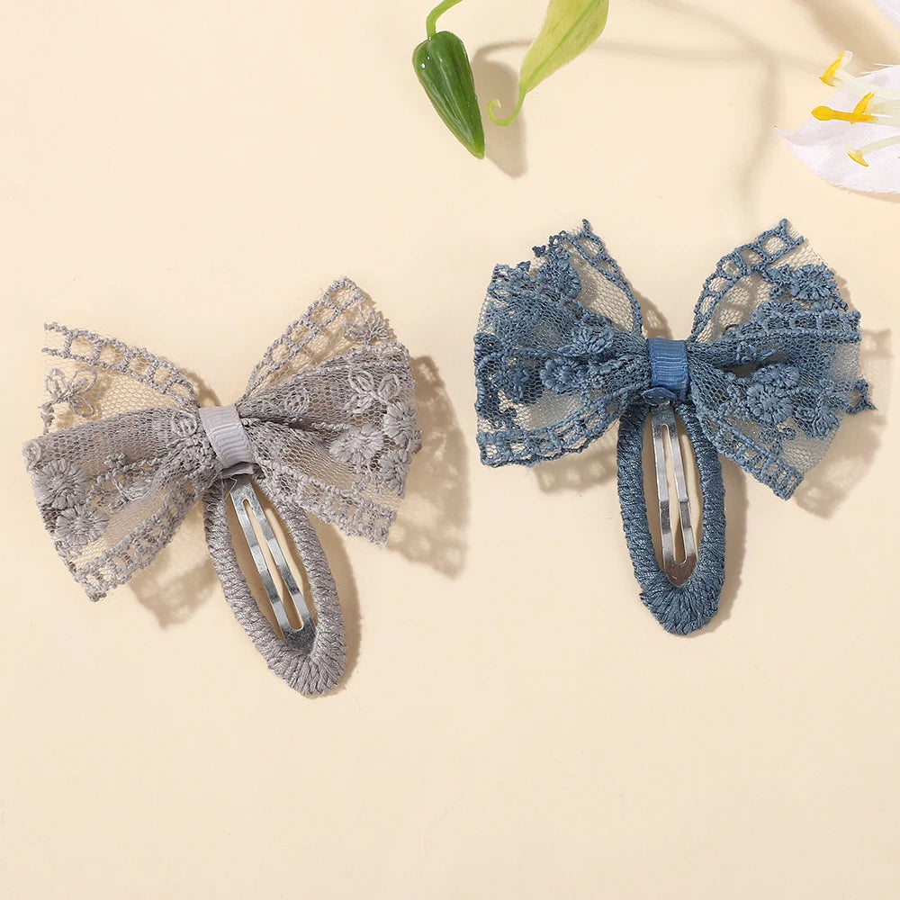 10Pcs Random Color Lace Hairclips Bowknot Handmade Hairgripes for Girls Hair Bang Boutique Barrette