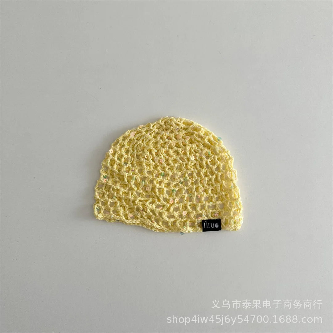 Sequin Hollow Knitted Pullover Hat For Girls Fishnet Headwrap Hwr01 Ethnic Style Cap