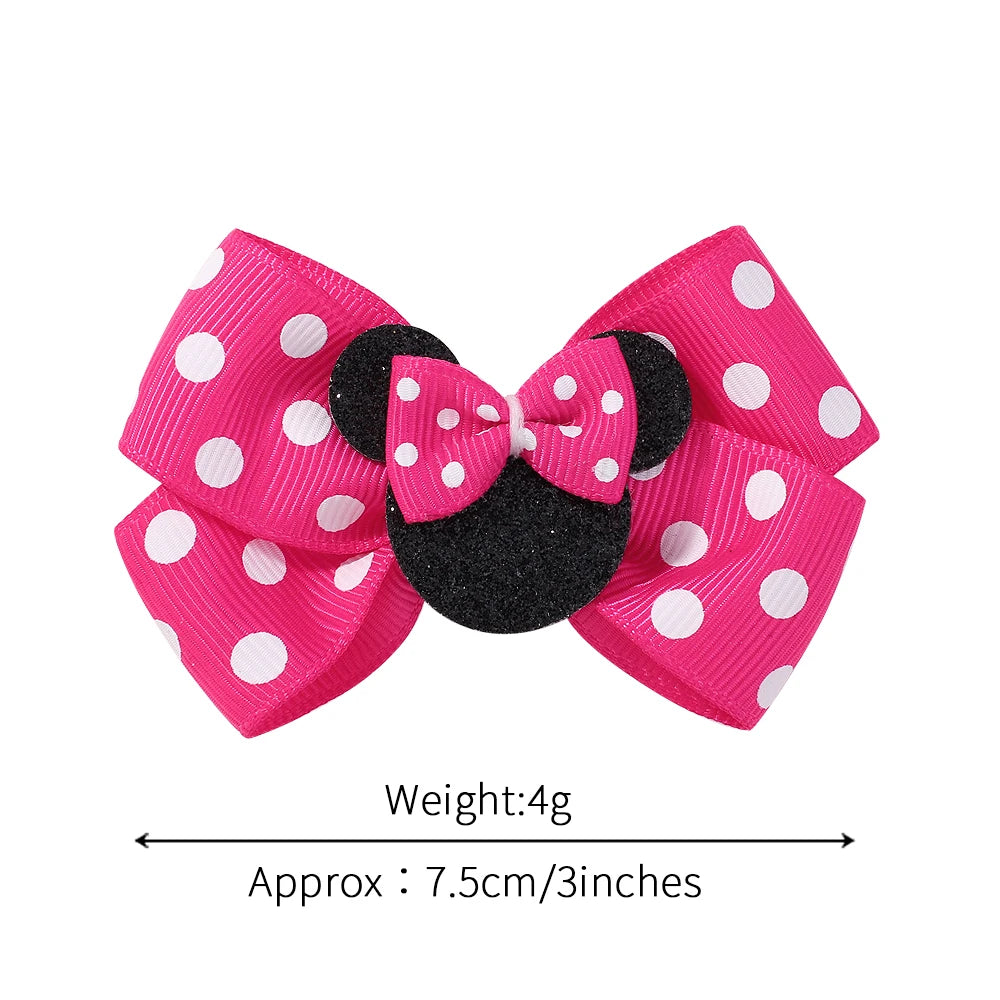 2/4Pcs Cute Bows Hair Clip for Children Boutique Cartoon Headdress Classic Woven Ribbon Polka Dot Pattern Kids Hair Clip
