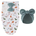 Baby Blanket Hat Set Cartoon Printed Cotton Newborn Swaddle Adjustable Infant Sleeping Swaddle Wraps All Seasons 0-6 Months