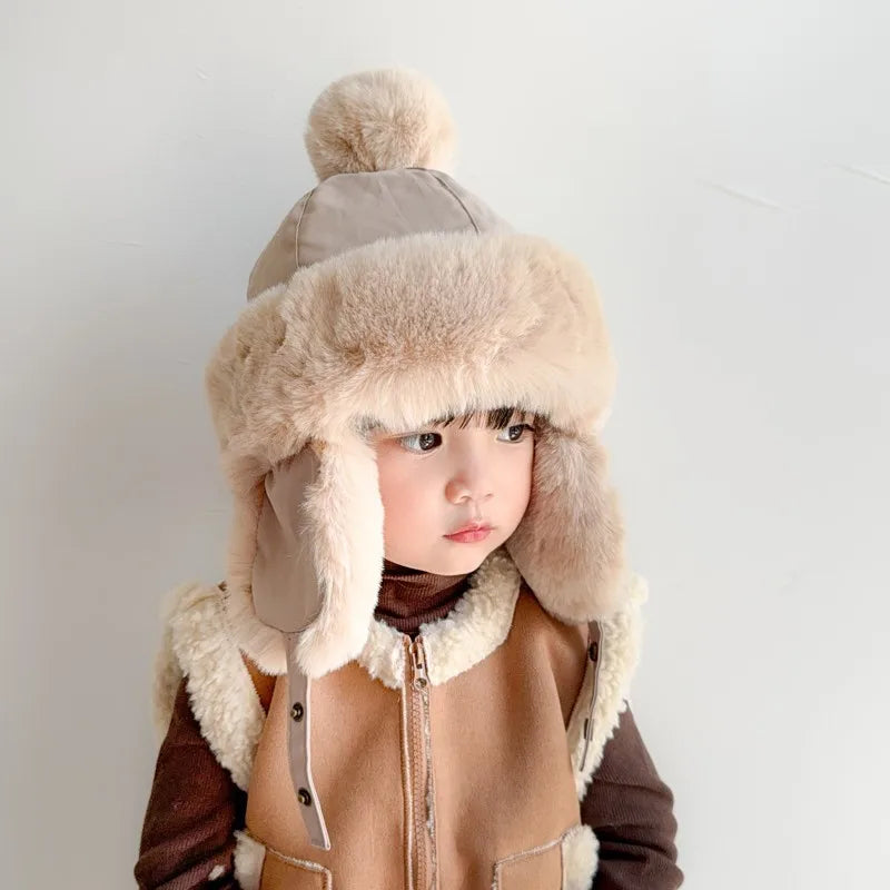 Baby Hat Autumn Winter Windproof Warm Hat Children's Ear Protection Pullover Hat Boys Girls Thickened Plush Lei Feng Hat