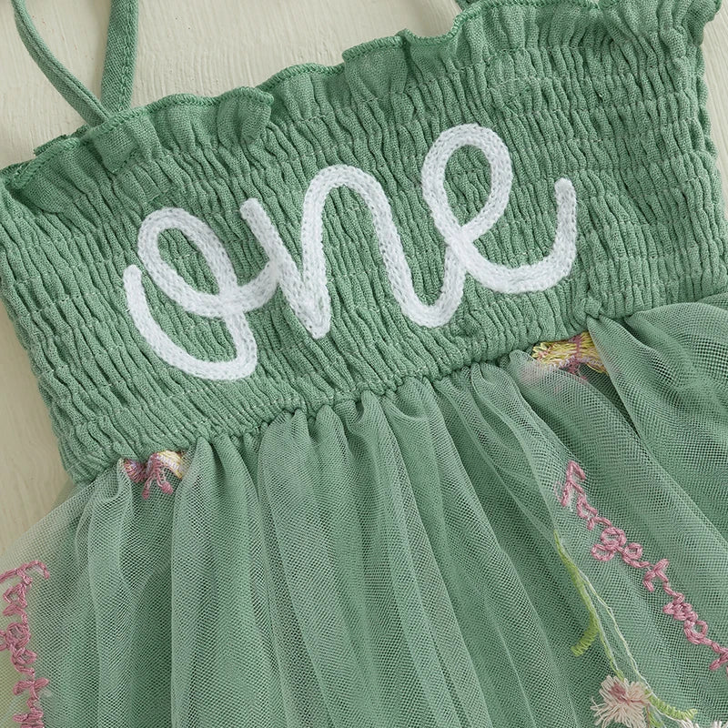 Newborn Baby Girl 1st Birthday Outfits Summer Cute Sleeveless Tie Strap Tulle Bodysuit Dress with Headband Set Infants Clothes