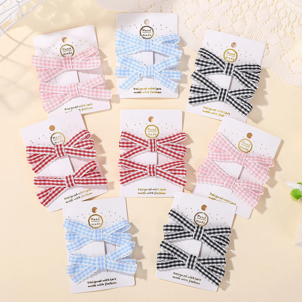2Pcs Striped Bow Hair Clip Set Women's Sweet Hair Accessories Lovely Girl Headwear Hairpin for Dress up