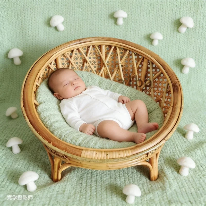 Newborn Infant Posing Photography Props Handmade Bamboo Rattan Baby Bench Bed Basket Container Studio Shooting Professional Tool