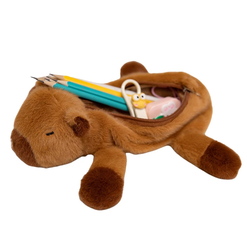 Cartoon Animal Elephant Lion Kapibala Plush Pen Case For Kid Large Capacity Supplies Stationery Storage Bag For Kid Gift