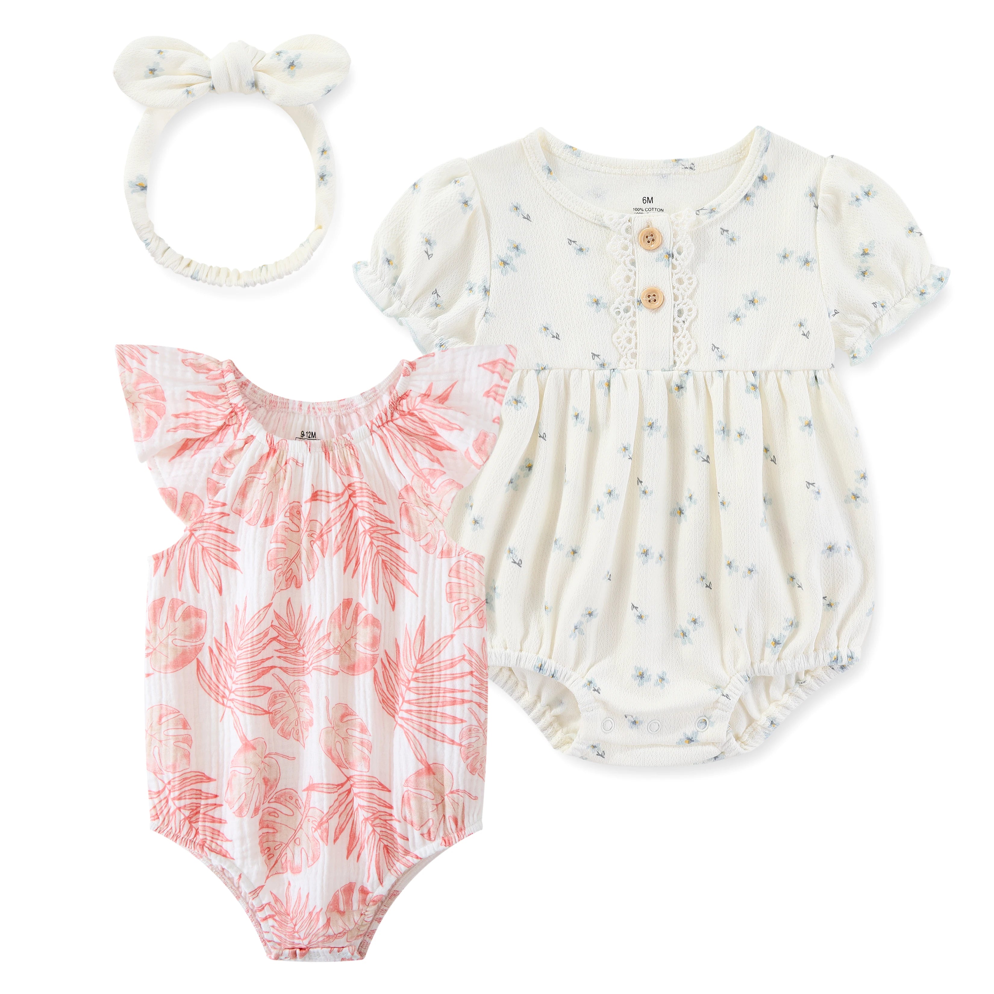 3-Pack Fashion Cute Baby Girl Clothing Set Soft Newborn Short Sleeve Bodysuits+headband 0-24 Months Infant Outdoor Party Clothes