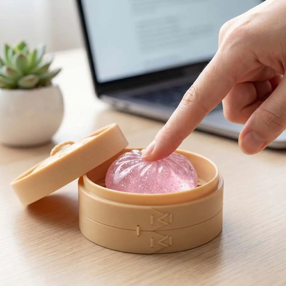 24pcs/set Soft Cute Mini Dumplings Squishy Food Shape Squeezable Squishy Crystal Bun Pinch With Steamer Fidget Sensory Toy
