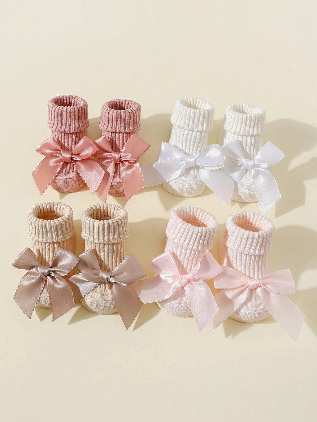 4 Pairs of Baby Girls Socks with Bows, Soft Cotton Newborn Infant Ankle Socks, Breathable Non-Slip Short Socks for 0-24 Months