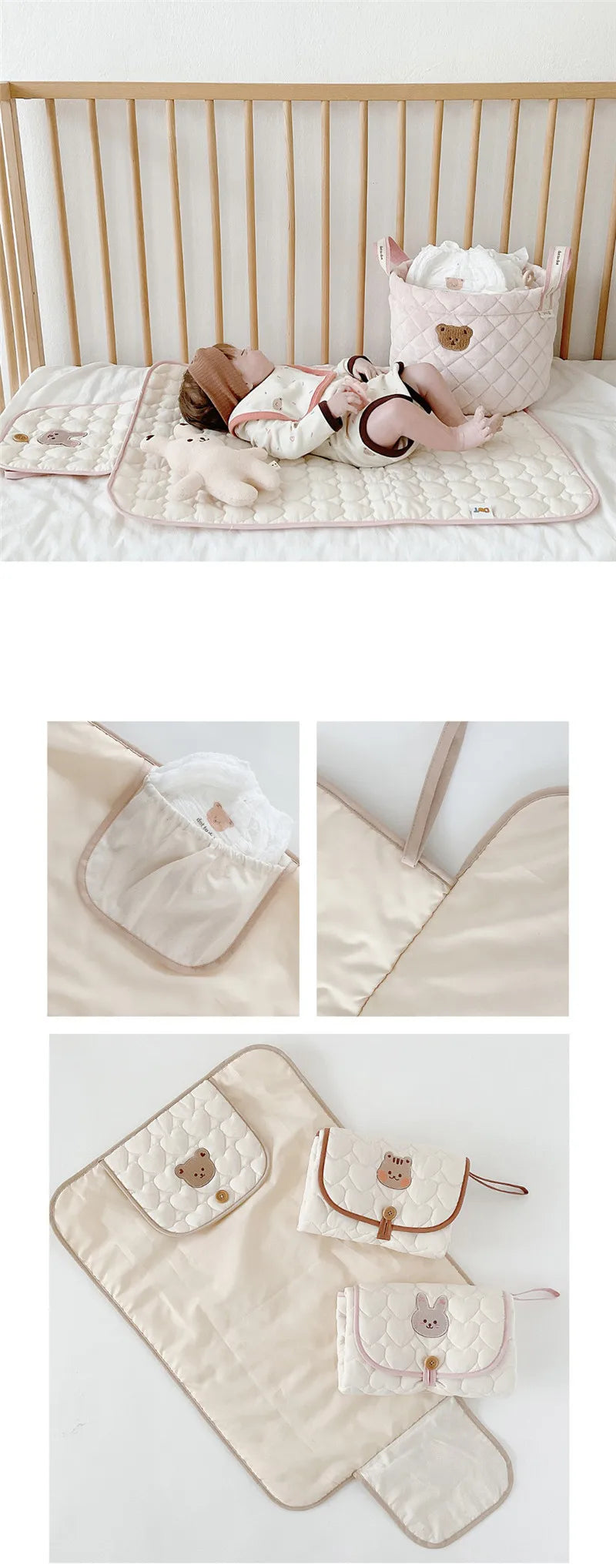 Portable Baby Diaper Changing Pad for Newborn Quilted Bear Foldable Waterproof Diaper Mat Infant Urine Pad Reusable Baby Items