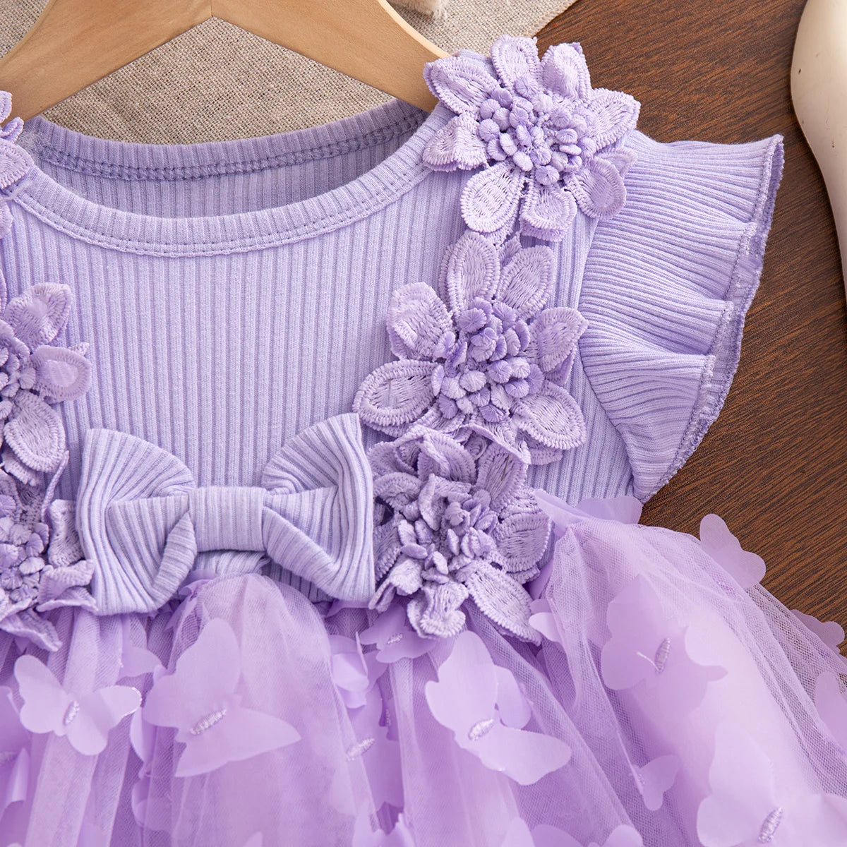 Summer Fashion Solid Color Toddler Princess Fairy Dress Korean Style Sweet Pink Bow Birthday Party Baby Girl Butterfly Dress