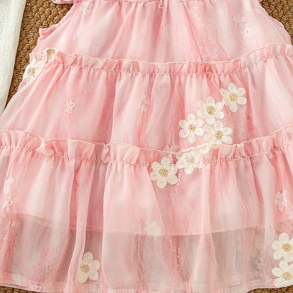 Baby Clothes for Girl Summer Fashion Floral Purple Birthday Party Baby Girl Fairy Dress Korean Style Sweet Toddler Tulle Dress