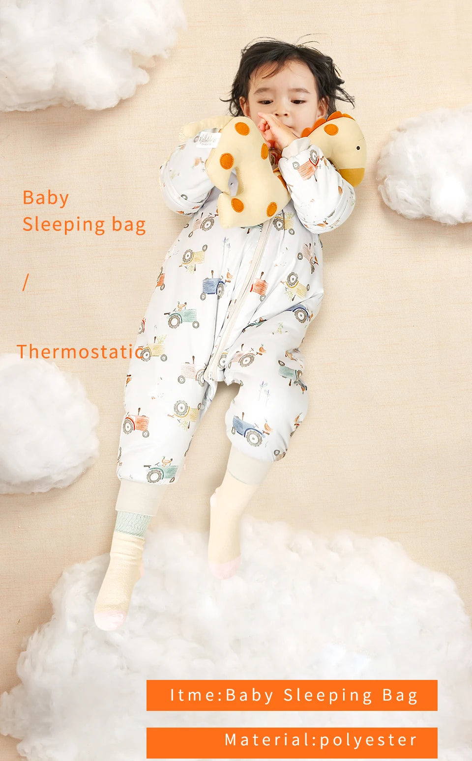 Elinfant Long Sleeve Split Legs Sleeping Bag, 3 Size For Boys and Girls Removable Sleeves Sleeping Sack For Winter