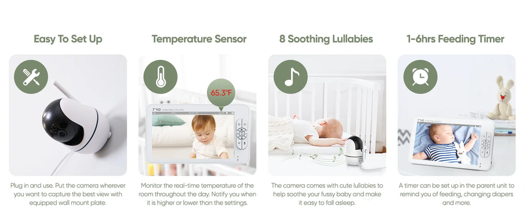 SM70V2  1080P HD Split Screen Video Baby Monitor No WiFi, Baby Camera Monitor, Hack Proof, Remote Zoom/Pan/Tilt, 4000mAh Battery