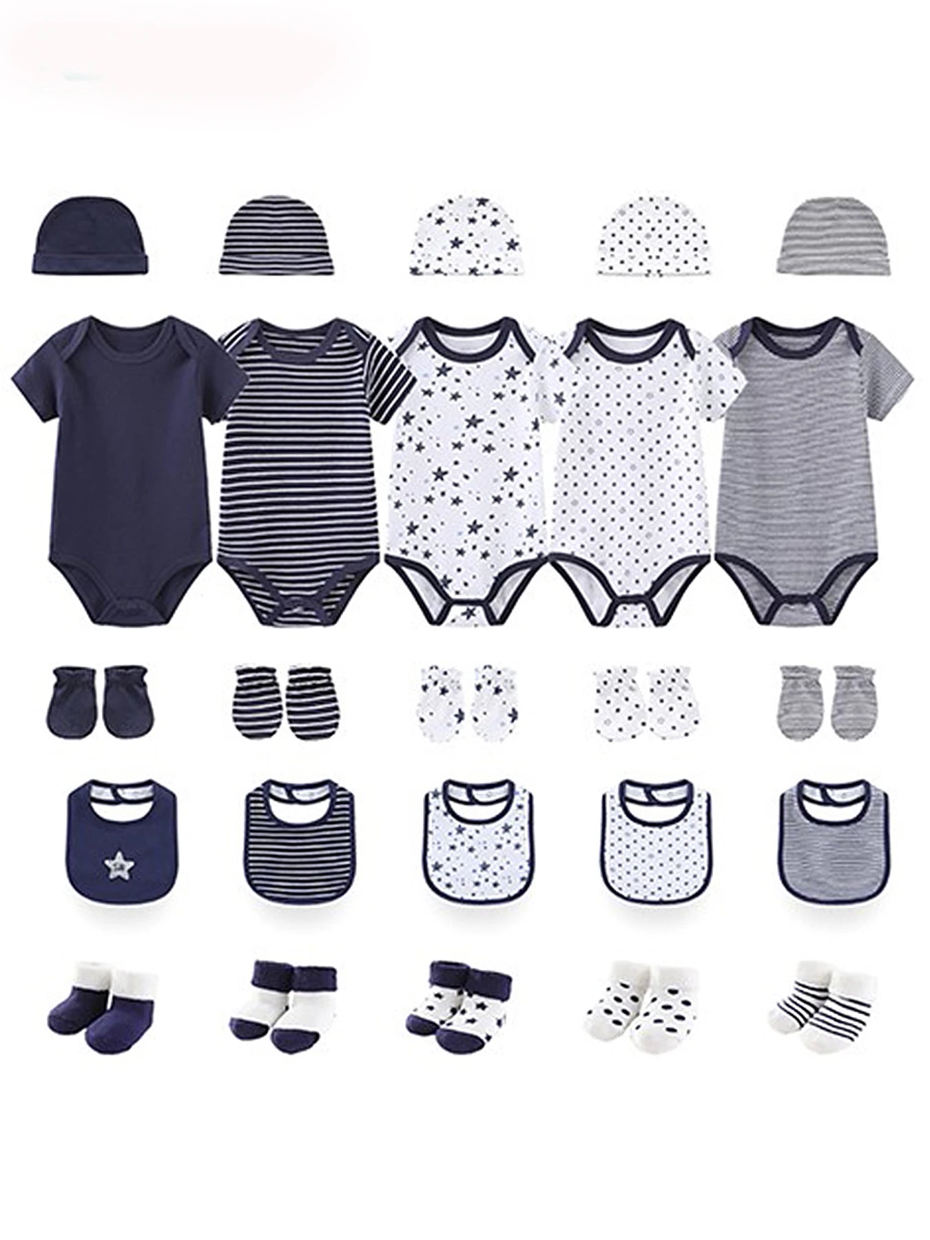 Infant Clothing Set 25Pcs 0-12 Months Bodysuits Hats Gloves Bibs Socks Unisex Baby Clothes Kit
