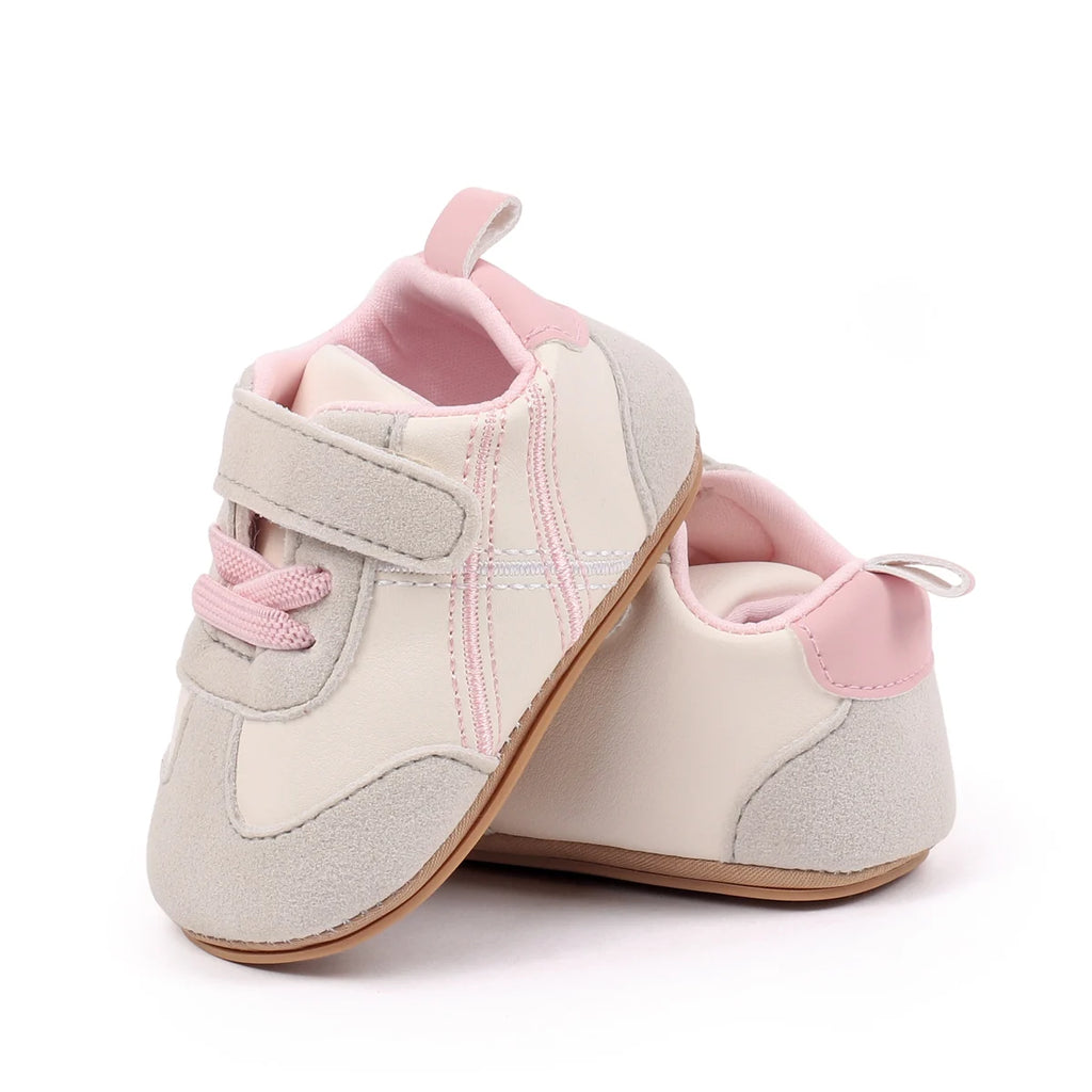 2025 New Spring Autumn Baby Girls and Boys Casual Sneakers TPR Sole Anti Slip Fashion Design PU Patchwork Infant Walking Shoes