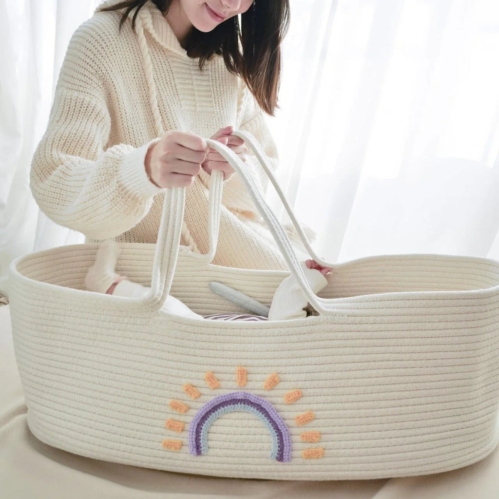 Portable Baby Carrying Basket Cradle for Newborn Woven Crib Bed Outdoor Sleeping Basket Nursery Storage Basket Photography Props