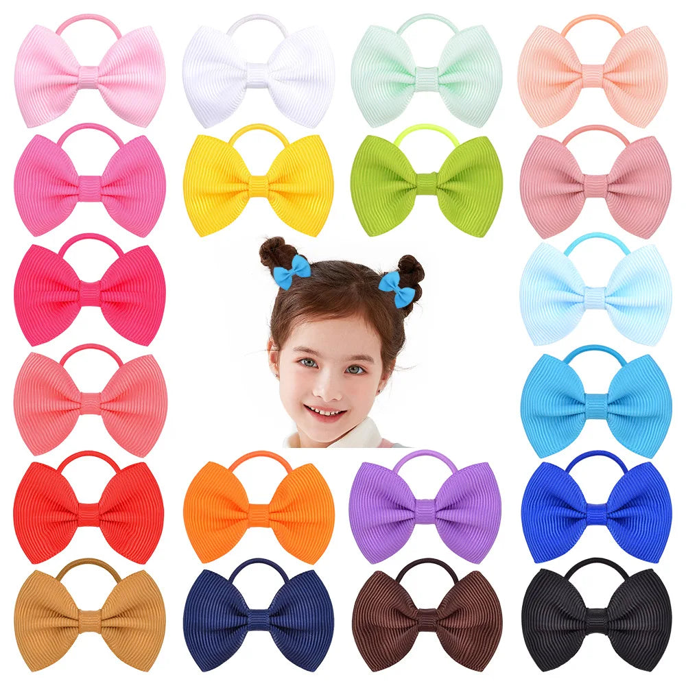 20/40Pcs/lot Hair Ribbons Head Bows Tie for Girls Elastic Solid Bowknot Rubber Hairband Kids Headwear Wholesale