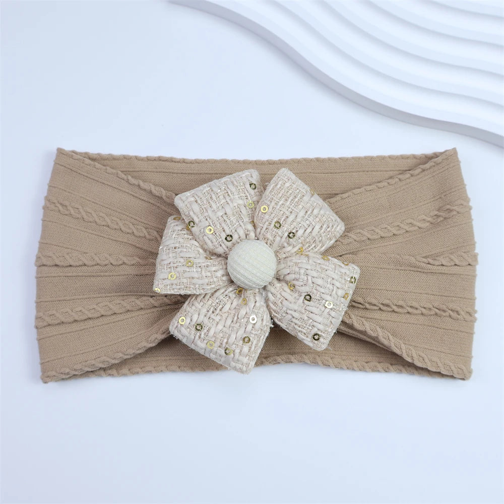 2026 New Arrival Baby Girl Flower Headband Soft Nylon Elastic Turban Sequin Tweed Bow Newborn Hairbands Toddler Hair Accessories