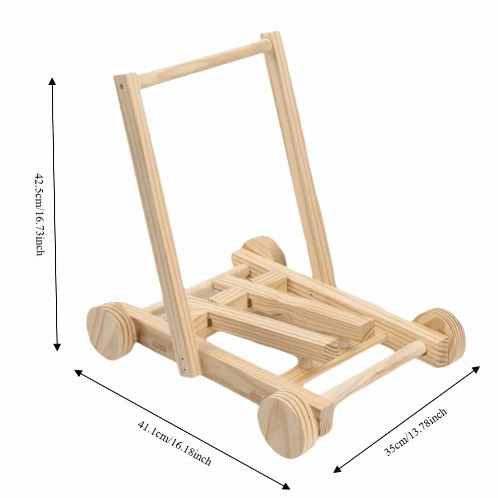 Adjustable Speed Height No-Knot Wood Baby Walker Wheeled Push-Pull Durable Baby Walking Trainer Safe Sturdy Non-Toxic