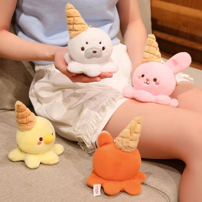 Hot 1pc 15cm Ice Cream Octopus Small Animal Plush Doll Head Sweet Cone Decor Seal Duck Rabbit Fox Toy Backpack Child Friend Gift