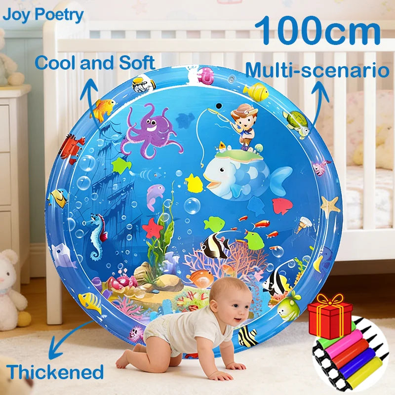 65/100cm Circle Inflatable Baby Water Play Mat Infant Toddler Kid Tummy Time Water Pad Cushion Early Educate Develop Activity