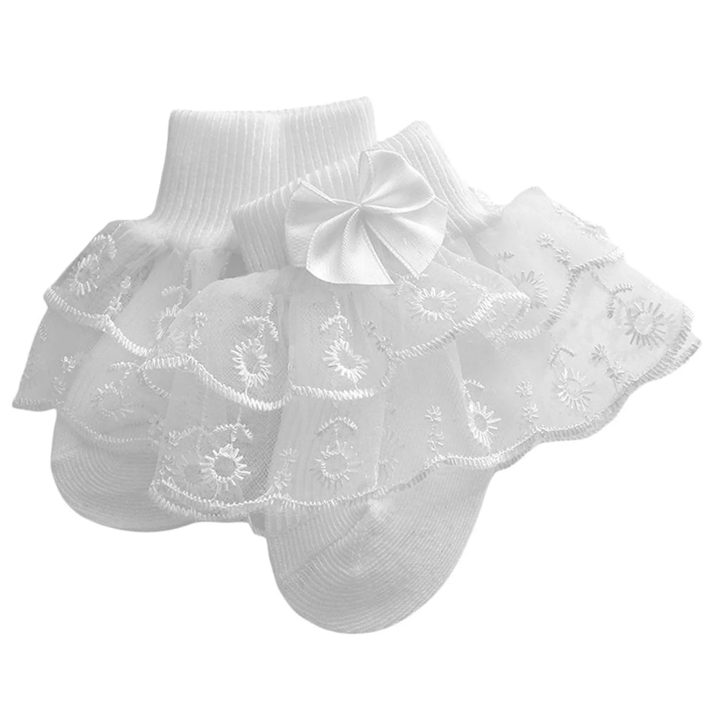 Baby Girls Ruffle Lace Socks, Super Soft Infant Ankle Socks Princess Dress Socks with Bow 3M-2T