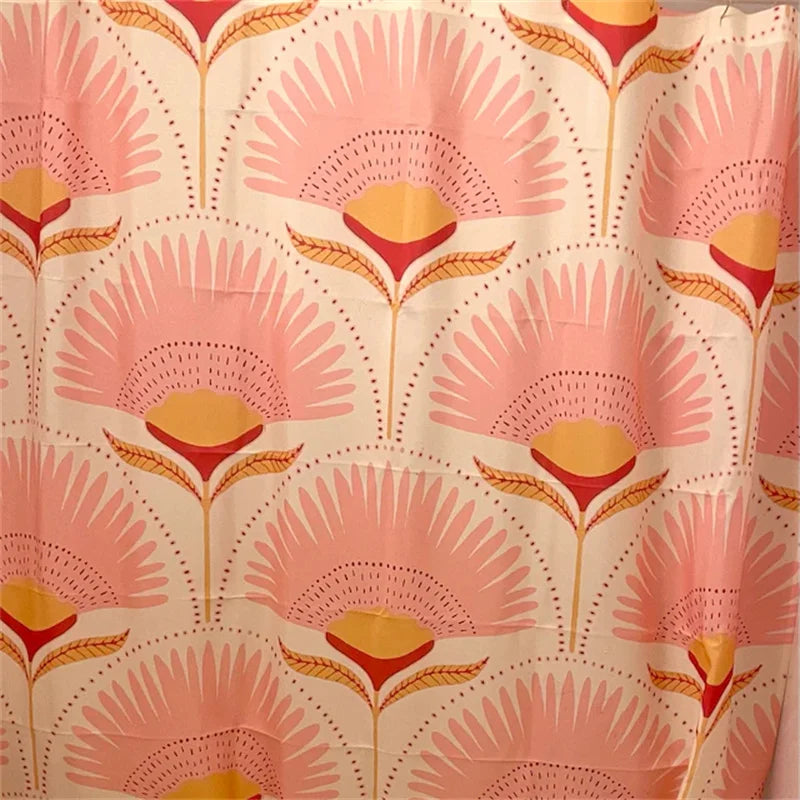 Shower Curtain Vintage Floral Pattern Art Deco Style 180x180 cm Waterproof Polyester Bath Decor