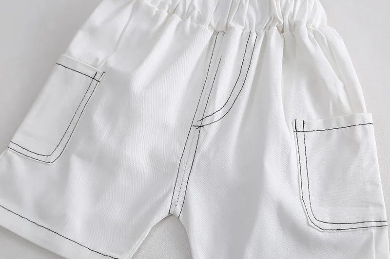 ‌New Boys Cotton Striped Shorts Set 2-Piece Summer Outfit Fashion Short Sleeve Casual Playwear Stylish Kids Clothing‌