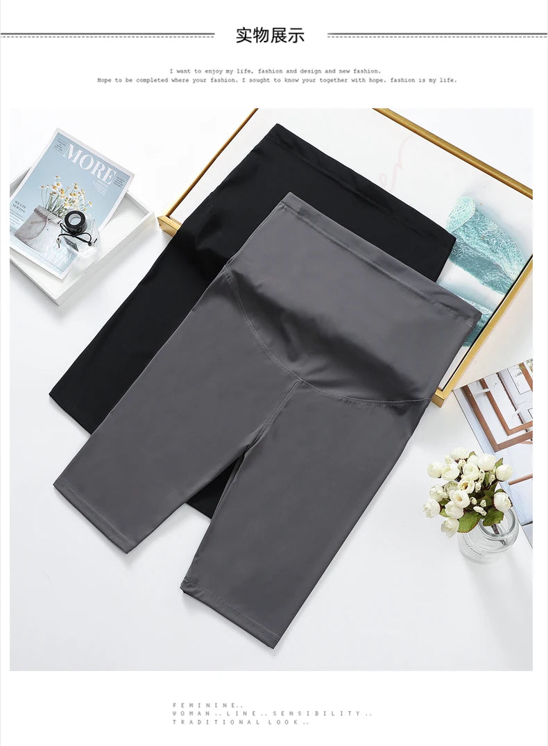 Pregnant Woman Legging Maternity Yoga Pants Summer Sharkskin Fabric Women Thin Black Slim Skinny Sport High Waist Fitness Shorts