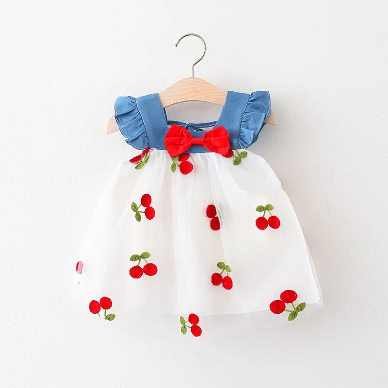 Baby Girl Dress Summer Cherry Mesh Girl's Dress Cute Beach Baby Dress Baby Girl Clothes
