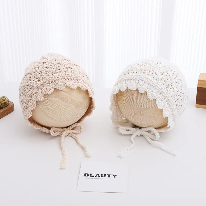 Solid Color Trendy Baby Hat Handmade Lace Turban Baby Hat Girl's Knitted Hat Newborn Hat Wholesale